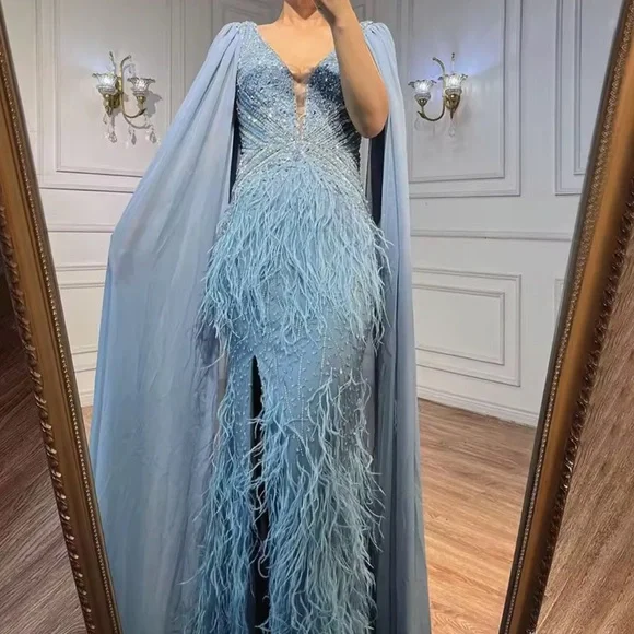 Blue sequence beaded dress. - Picture 2 of 4